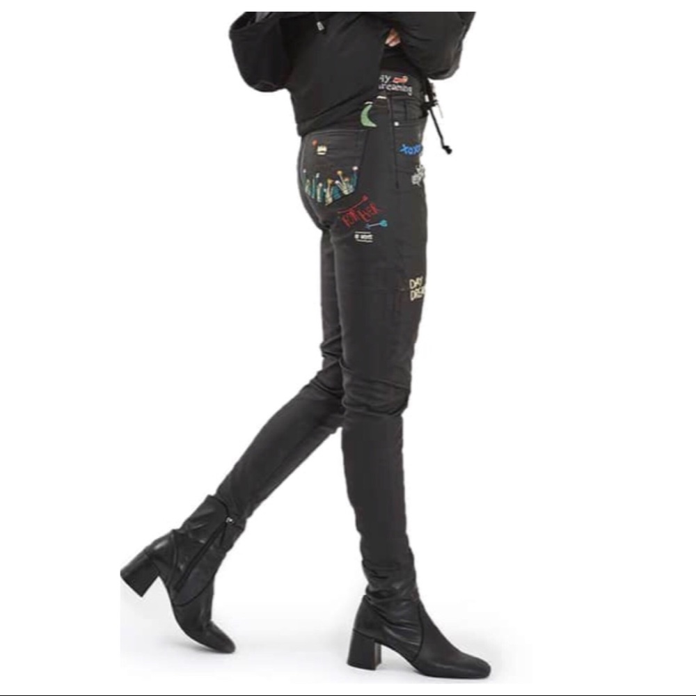 TOPSHOP SCRIBBLE COATED SKINNY JEANS - Picture 5 of 8